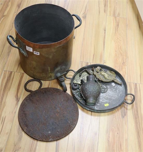 A group of antique brass and copper, including a tea urn, c.1860